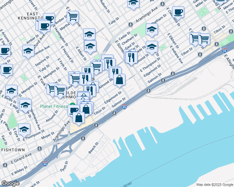 map of restaurants, bars, coffee shops, grocery stores, and more near 2656 Edgemont Street in Philadelphia