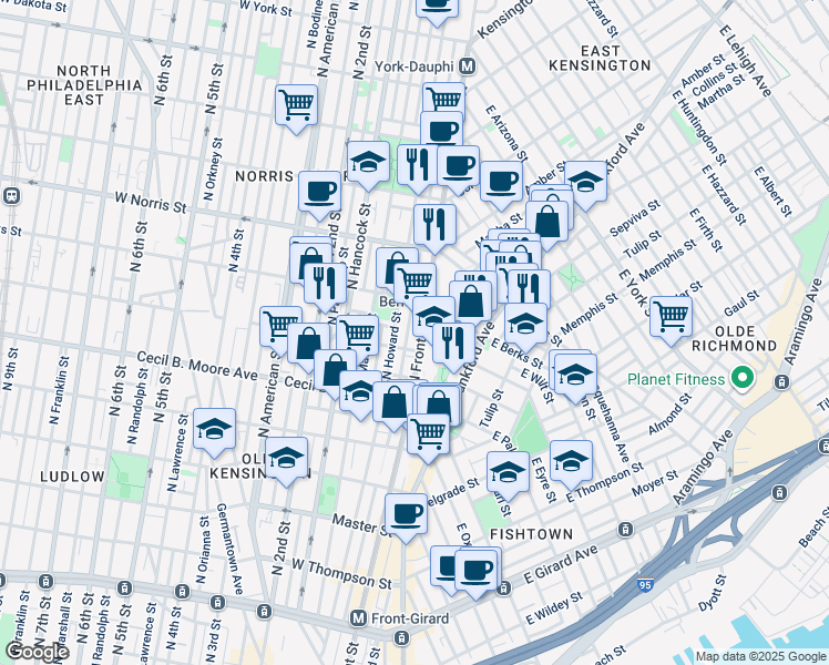 map of restaurants, bars, coffee shops, grocery stores, and more near in Philadelphia