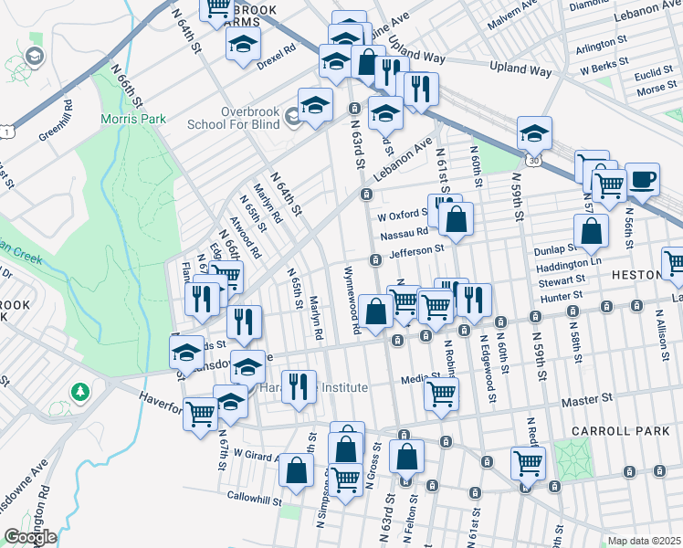 map of restaurants, bars, coffee shops, grocery stores, and more near 872 Wynnewood Road in Philadelphia