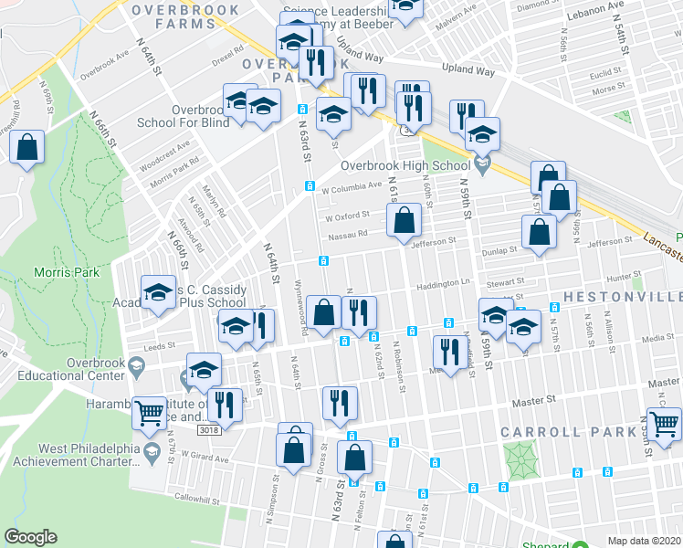 map of restaurants, bars, coffee shops, grocery stores, and more near 1740 North Felton Street in Philadelphia