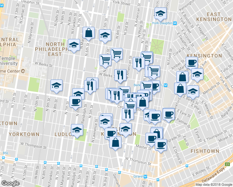 map of restaurants, bars, coffee shops, grocery stores, and more near 1757 North 3rd Street in Philadelphia