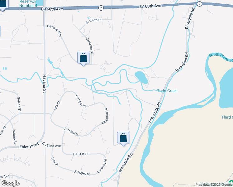 map of restaurants, bars, coffee shops, grocery stores, and more near 11151 East 155th Place in Brighton