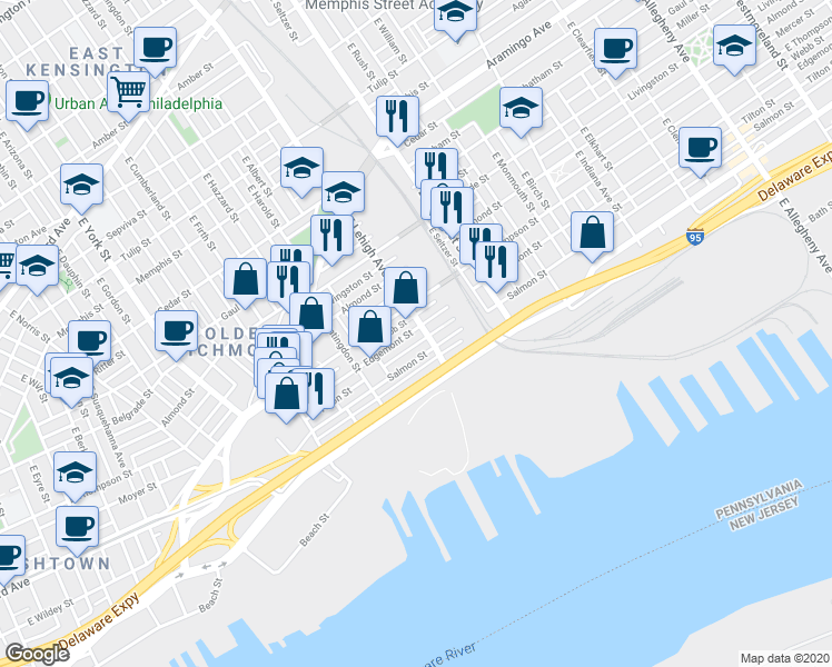 map of restaurants, bars, coffee shops, grocery stores, and more near 2681 Edgemont Street in Philadelphia