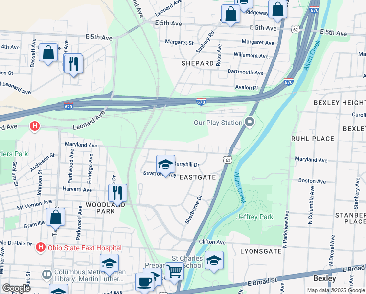 map of restaurants, bars, coffee shops, grocery stores, and more near 1978 Maryland Avenue in Columbus
