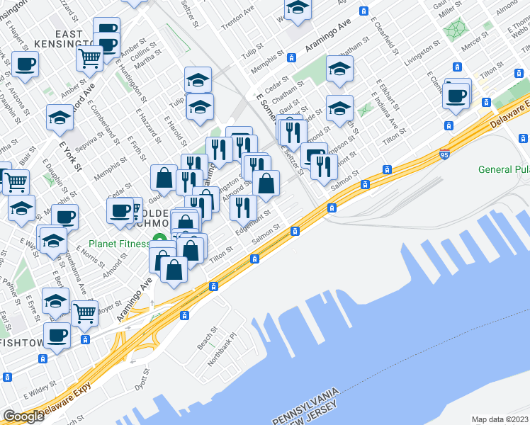 map of restaurants, bars, coffee shops, grocery stores, and more near 2666 Edgemont Street in Philadelphia