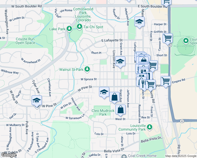 map of restaurants, bars, coffee shops, grocery stores, and more near 299-101 West Spruce Street in Louisville