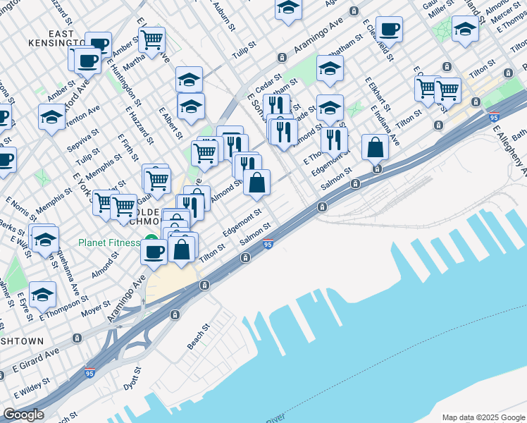 map of restaurants, bars, coffee shops, grocery stores, and more near 2681 Edgemont Street in Philadelphia