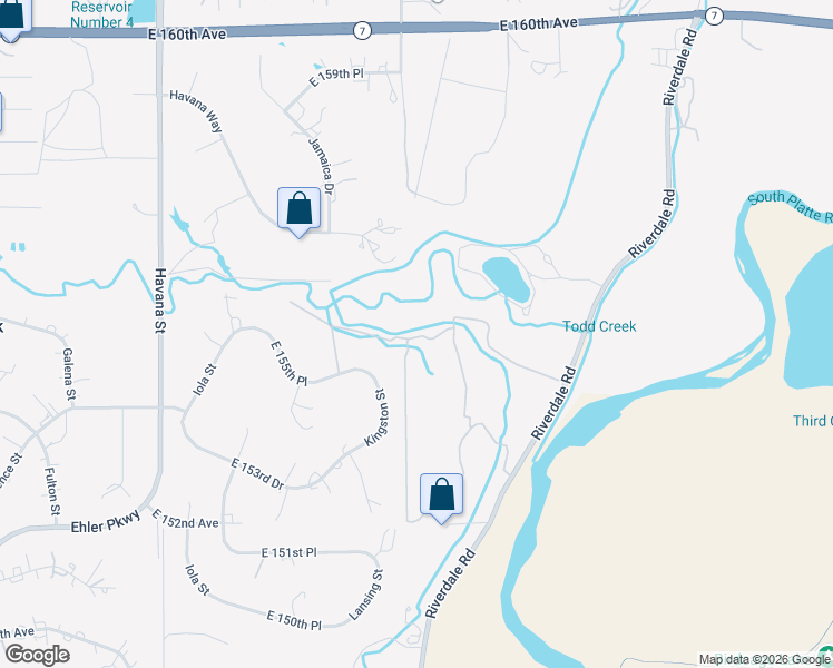 map of restaurants, bars, coffee shops, grocery stores, and more near 11151 East 155th Place in Brighton