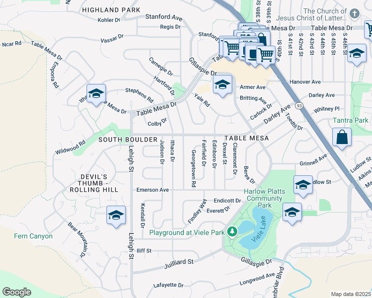 map of restaurants, bars, coffee shops, grocery stores, and more near 1175 Georgetown Road in Boulder