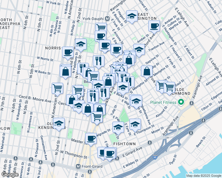 map of restaurants, bars, coffee shops, grocery stores, and more near 1800-56 Blair Street in Philadelphia