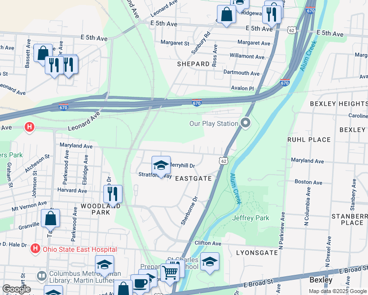 map of restaurants, bars, coffee shops, grocery stores, and more near 1978 Maryland Avenue in Columbus