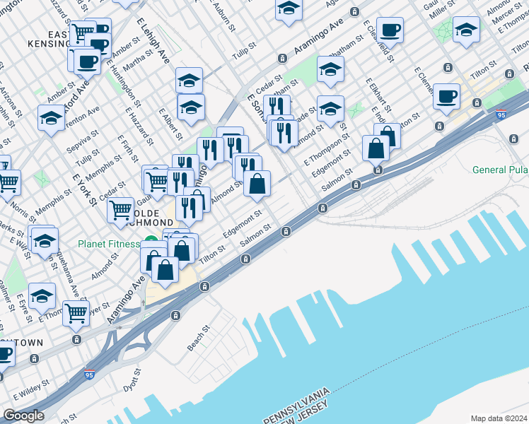 map of restaurants, bars, coffee shops, grocery stores, and more near 2683 Edgemont Street in Philadelphia