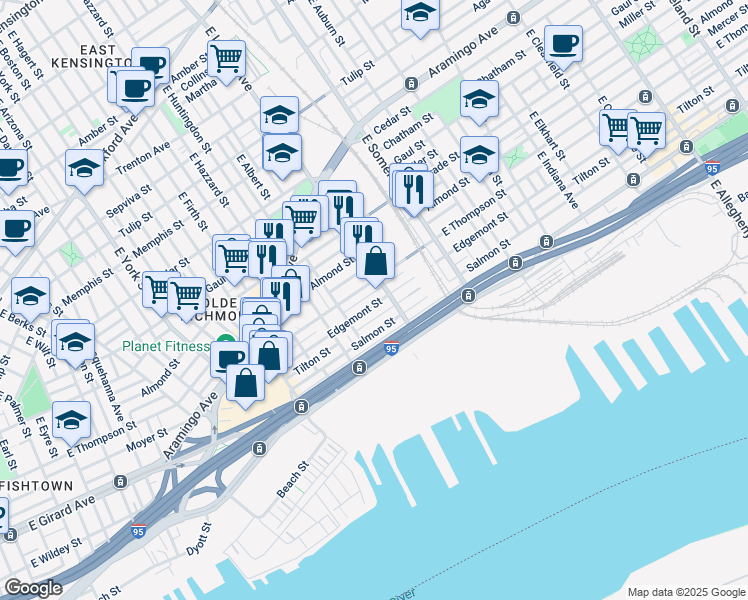 map of restaurants, bars, coffee shops, grocery stores, and more near 2666 Edgemont Street in Philadelphia
