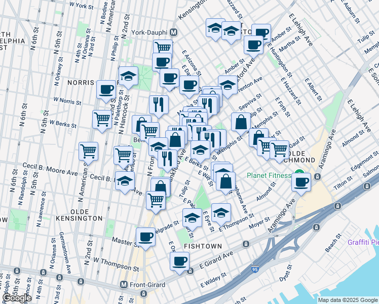 map of restaurants, bars, coffee shops, grocery stores, and more near 1848 Sepviva Street in Philadelphia