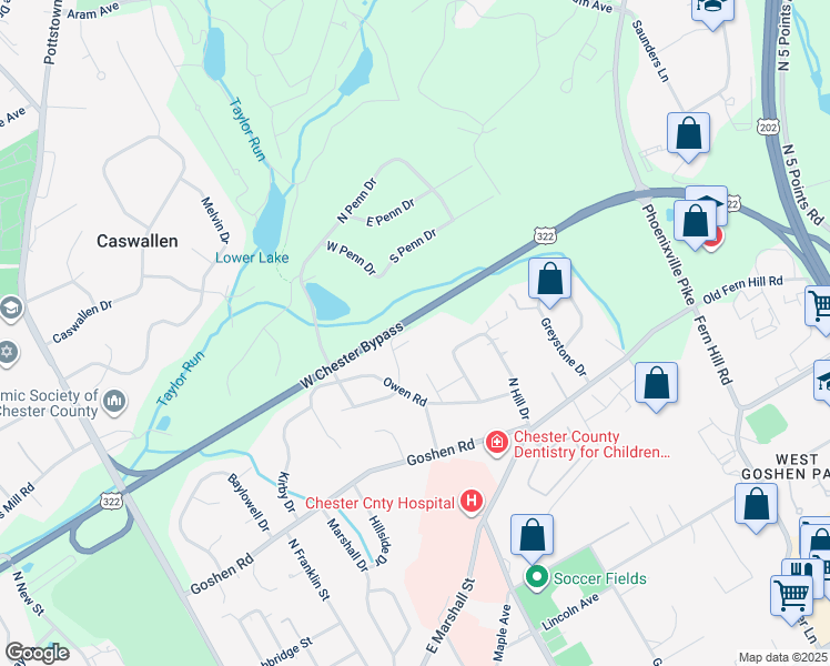 map of restaurants, bars, coffee shops, grocery stores, and more near 917 Collins Drive in West Chester