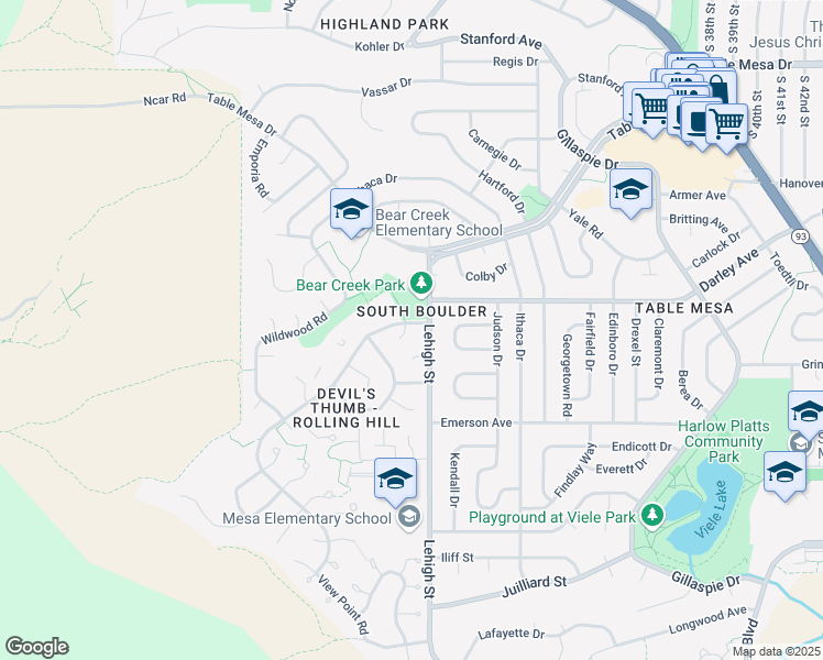 map of restaurants, bars, coffee shops, grocery stores, and more near 1120 Green Circle in Boulder