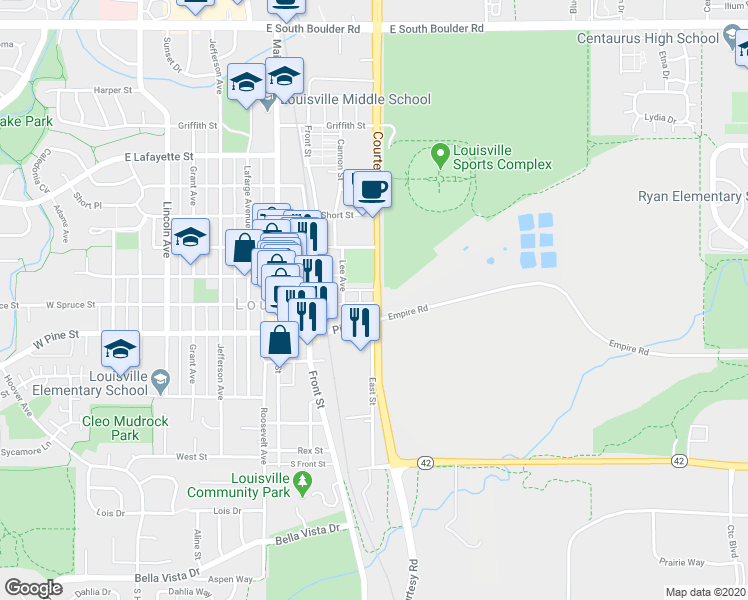 map of restaurants, bars, coffee shops, grocery stores, and more near 200 South 96th Street in Louisville