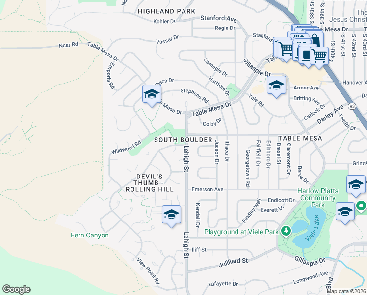 map of restaurants, bars, coffee shops, grocery stores, and more near 1120 Green Circle in Boulder