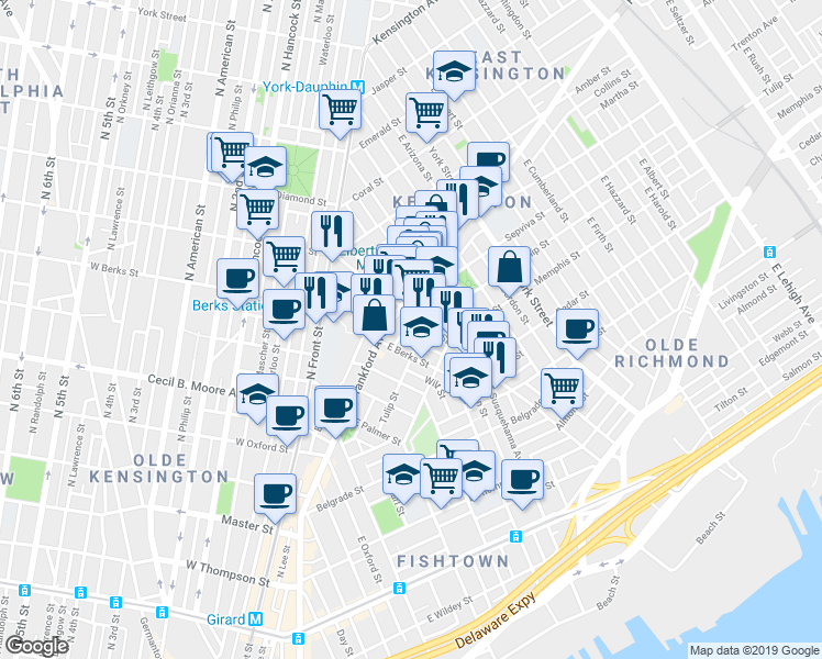 map of restaurants, bars, coffee shops, grocery stores, and more near in Philadelphia