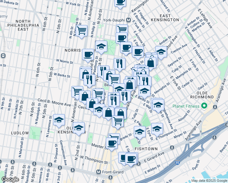 map of restaurants, bars, coffee shops, grocery stores, and more near in Philadelphia