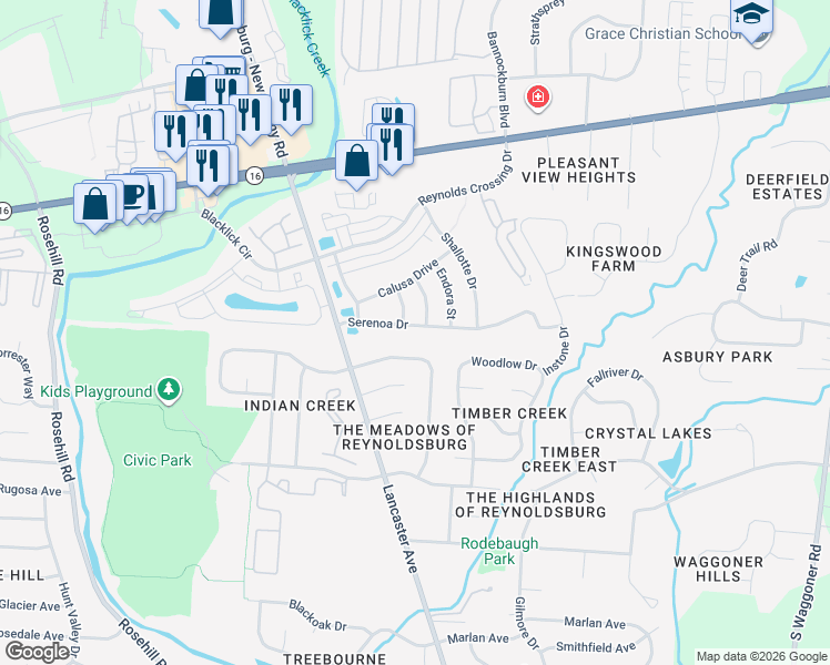 map of restaurants, bars, coffee shops, grocery stores, and more near 7179 Serenoa Drive in Reynoldsburg