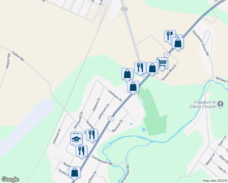 map of restaurants, bars, coffee shops, grocery stores, and more near 85 Jackson Drive in Chambersburg