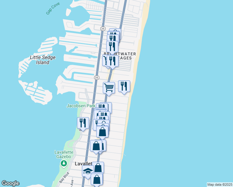 map of restaurants, bars, coffee shops, grocery stores, and more near 23 Ortley Avenue in Lavallette
