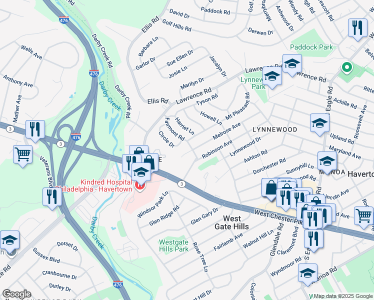 map of restaurants, bars, coffee shops, grocery stores, and more near 1903 Melrose Avenue in Havertown