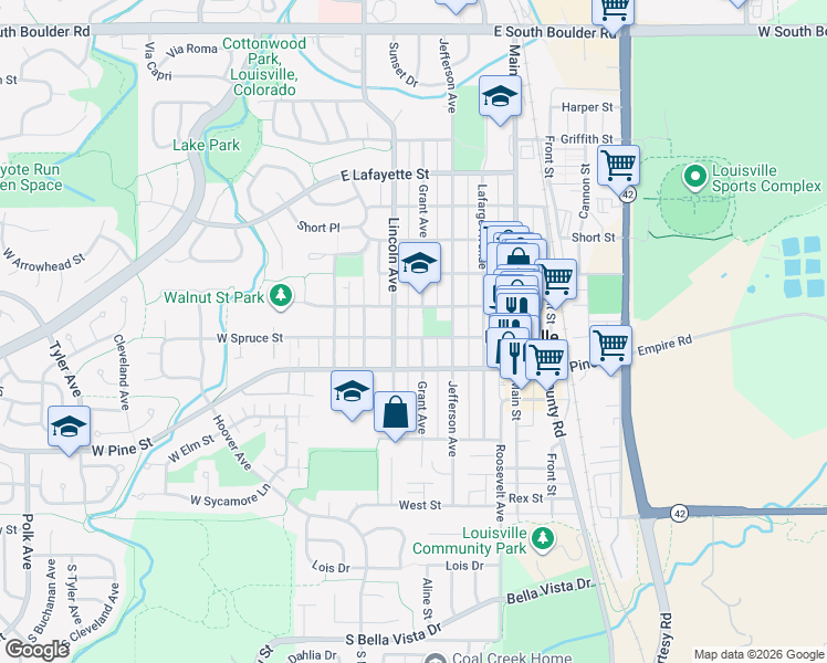 map of restaurants, bars, coffee shops, grocery stores, and more near 801 Grant Avenue in Louisville