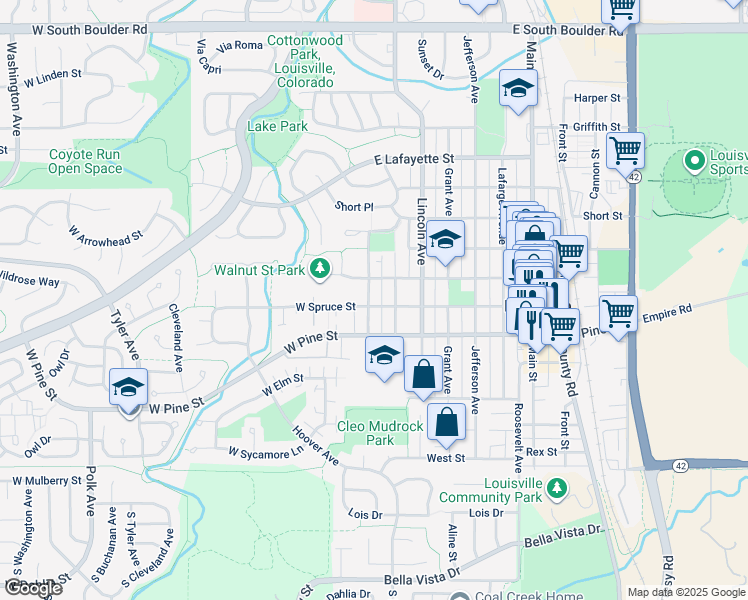 map of restaurants, bars, coffee shops, grocery stores, and more near 301 Spruce Street in Louisville