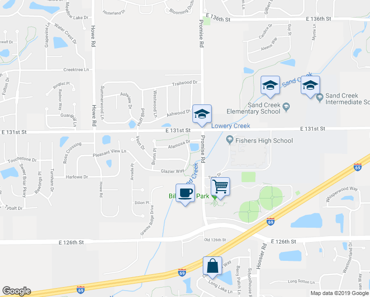 map of restaurants, bars, coffee shops, grocery stores, and more near 13026 Glazer Way in Fishers