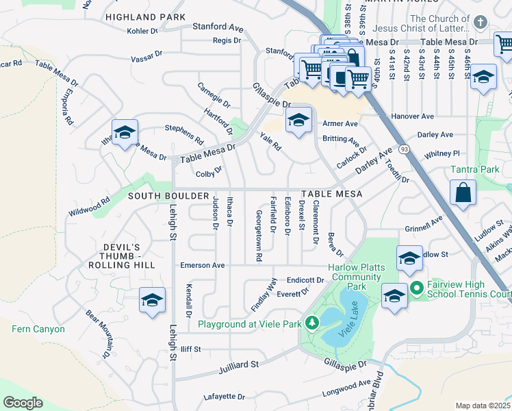 map of restaurants, bars, coffee shops, grocery stores, and more near 1175 Georgetown Road in Boulder