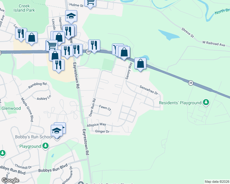 map of restaurants, bars, coffee shops, grocery stores, and more near 302 Dove Court in Lumberton