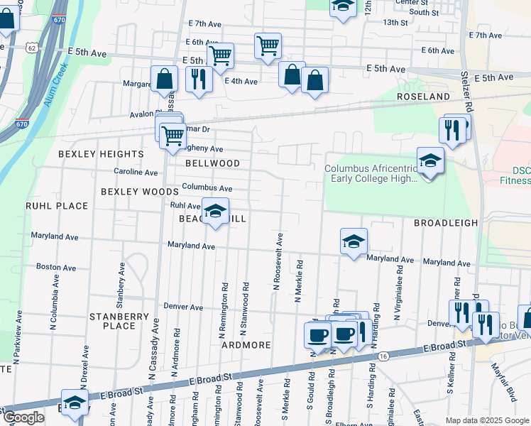 map of restaurants, bars, coffee shops, grocery stores, and more near 2847 Ruhl Avenue in Columbus