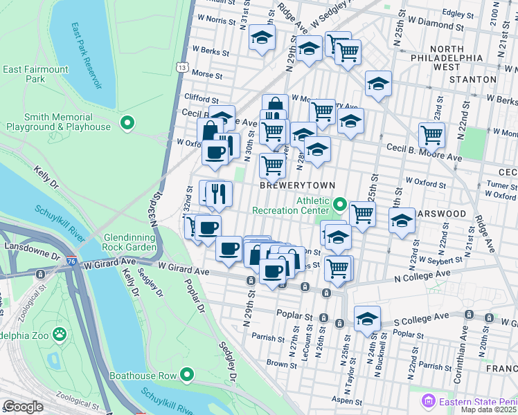 map of restaurants, bars, coffee shops, grocery stores, and more near in Philadelphia