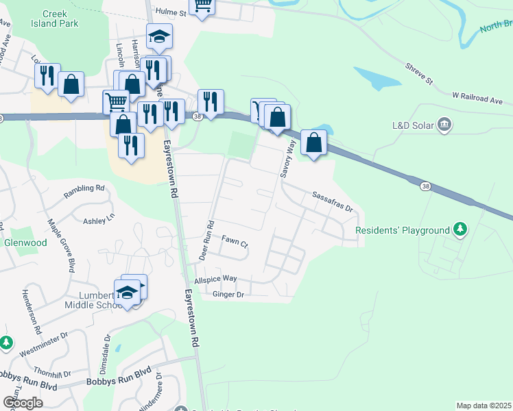 map of restaurants, bars, coffee shops, grocery stores, and more near 307 Dove Court in Lumberton