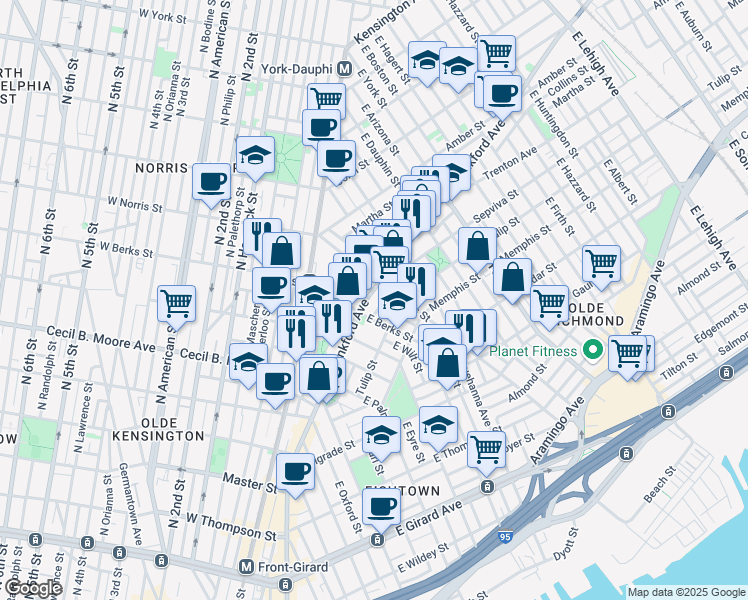 map of restaurants, bars, coffee shops, grocery stores, and more near in Philadelphia