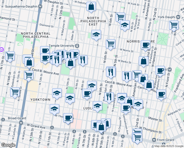 map of restaurants, bars, coffee shops, grocery stores, and more near in Philadelphia