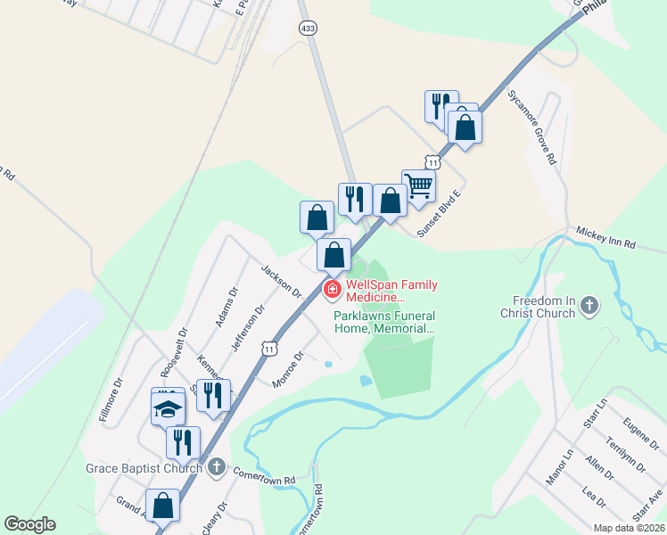 map of restaurants, bars, coffee shops, grocery stores, and more near 97b Brim Boulevard in Chambersburg
