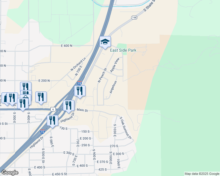 map of restaurants, bars, coffee shops, grocery stores, and more near 151 North Angelous Drive in Santaquin