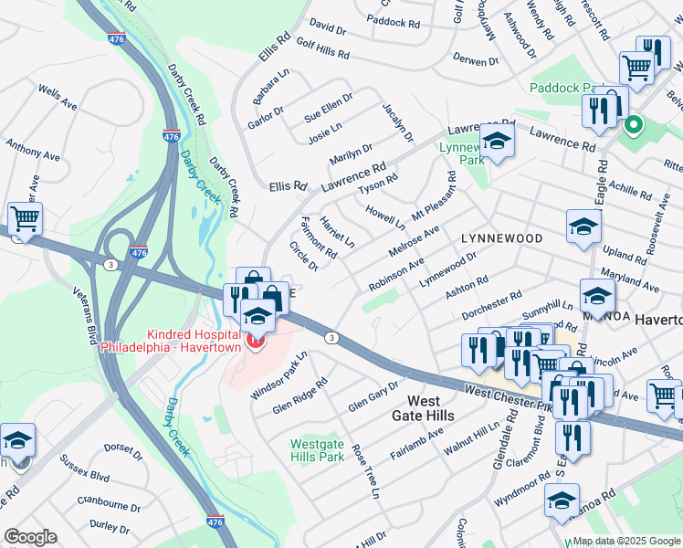 map of restaurants, bars, coffee shops, grocery stores, and more near 1903 Melrose Avenue in Havertown