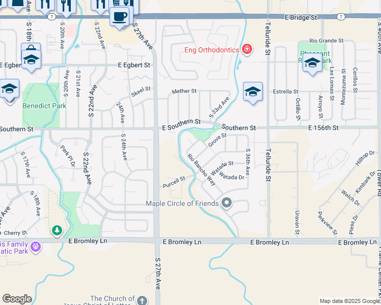 map of restaurants, bars, coffee shops, grocery stores, and more near 412 Rio Rancho Way in Brighton
