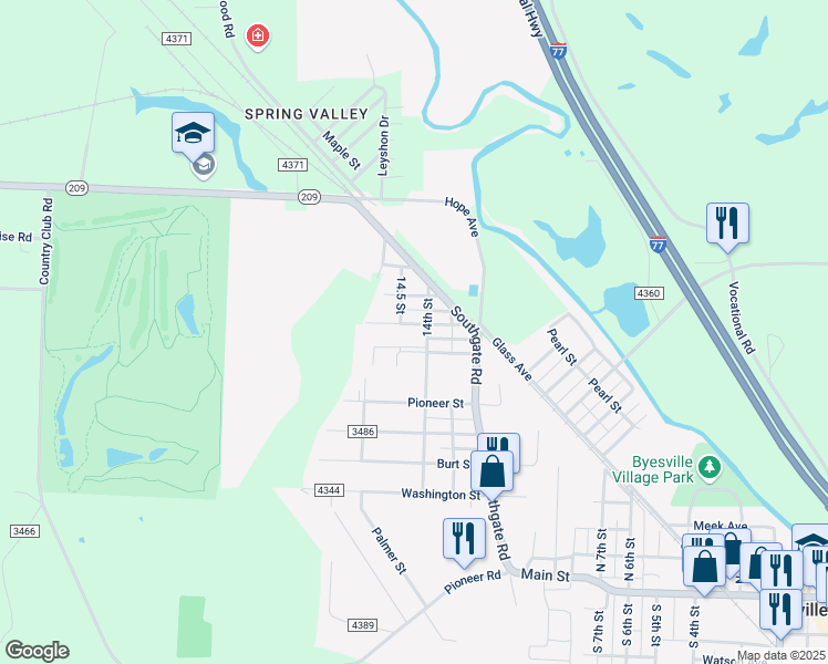 map of restaurants, bars, coffee shops, grocery stores, and more near 10335 Campbell Street in Byesville