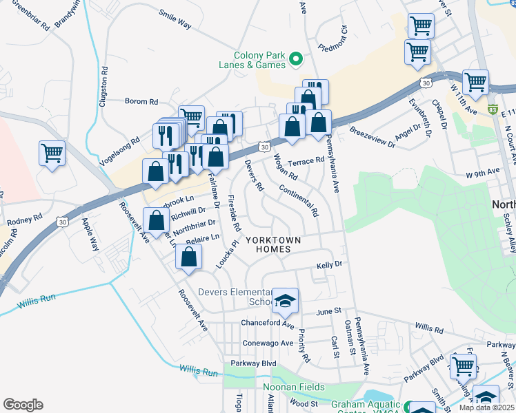 map of restaurants, bars, coffee shops, grocery stores, and more near 1316 Livingstone Road in York