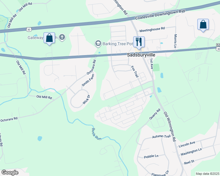 map of restaurants, bars, coffee shops, grocery stores, and more near 709 Scantlen Street in Parkesburg