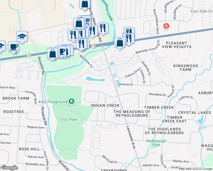 map of restaurants, bars, coffee shops, grocery stores, and more near 6863 Polpis Road in Reynoldsburg