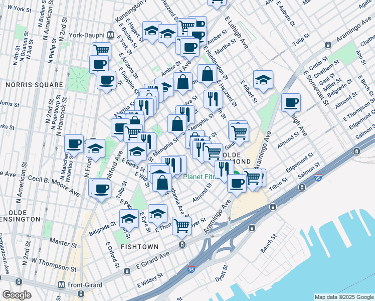 map of restaurants, bars, coffee shops, grocery stores, and more near 2320 Cedar Street in Philadelphia