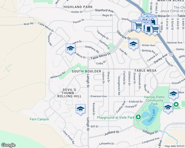 map of restaurants, bars, coffee shops, grocery stores, and more near 2835 La Grange Circle in Boulder