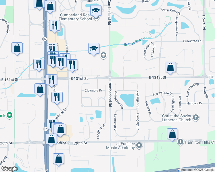 map of restaurants, bars, coffee shops, grocery stores, and more near 13020 Wingstem Court in Fishers