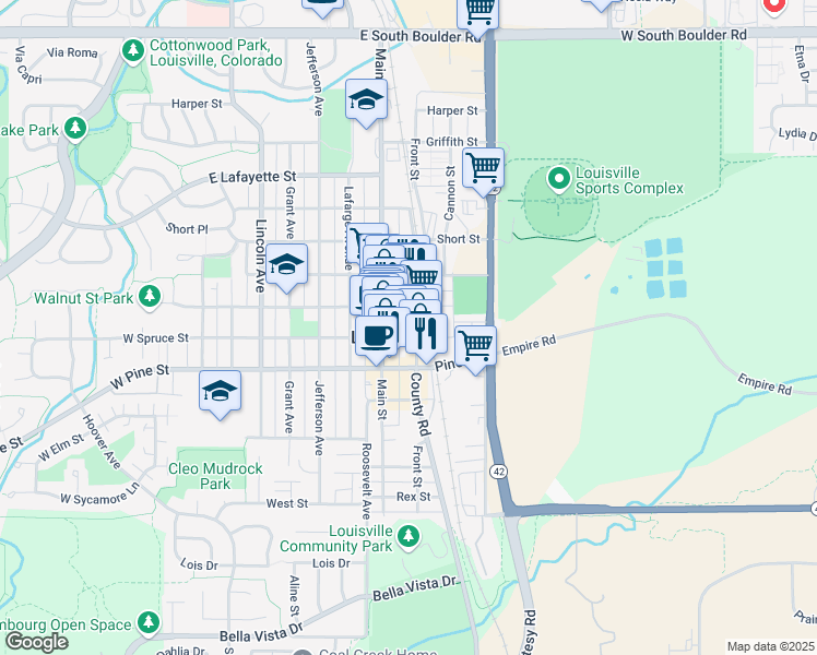 map of restaurants, bars, coffee shops, grocery stores, and more near 951 Spruce Street in Louisville